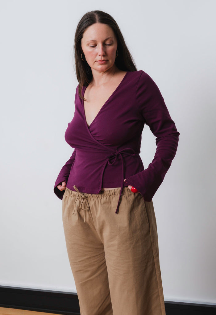 Long Sleeve Wrap Top Aubergine
