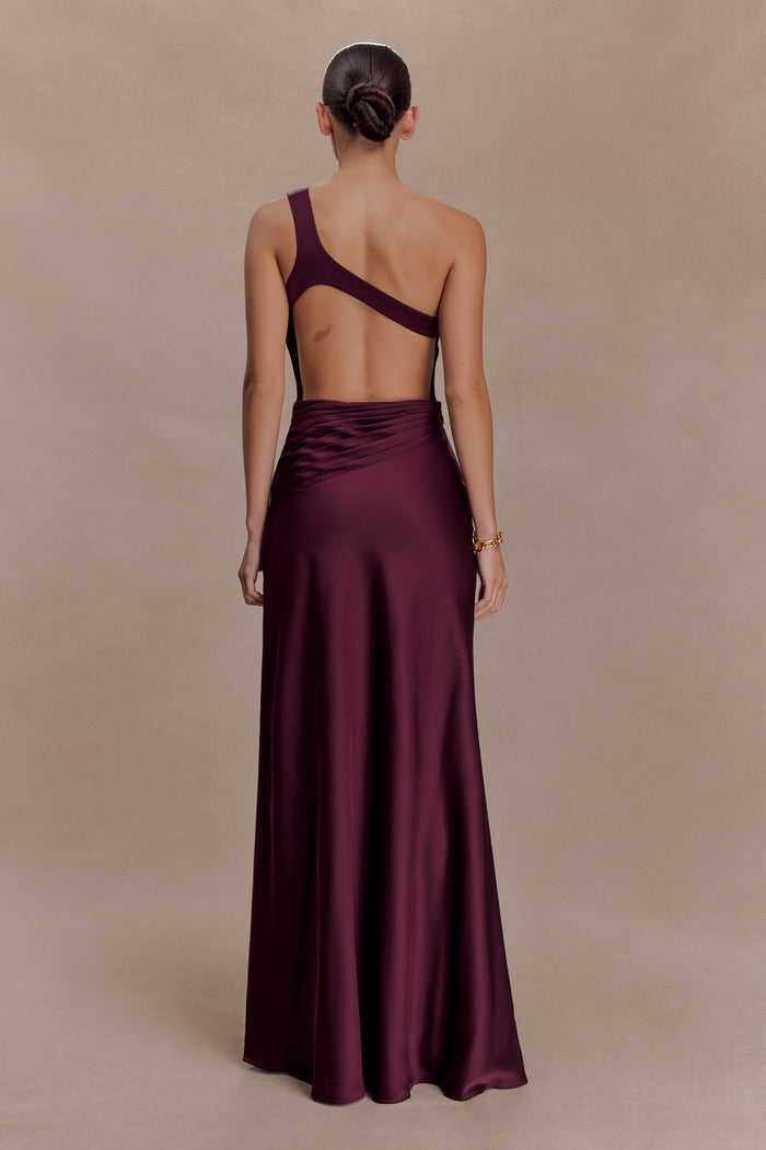 Lyla Asymmetrical Satin Maxi Dress - Plum