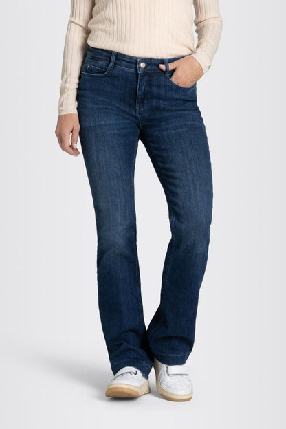 Model wearing MAC Jeans Dream Bootcut Jeans 5429-90-D574 Dark Denim by Mac Jeans, shop Mac Jeans at Dotique.