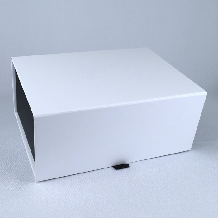 Black/White / Medium - 8.25" x 5" x 4.5" Custom Magnetic Closure Pull-Up Ribbon Box - Corporate Gifts