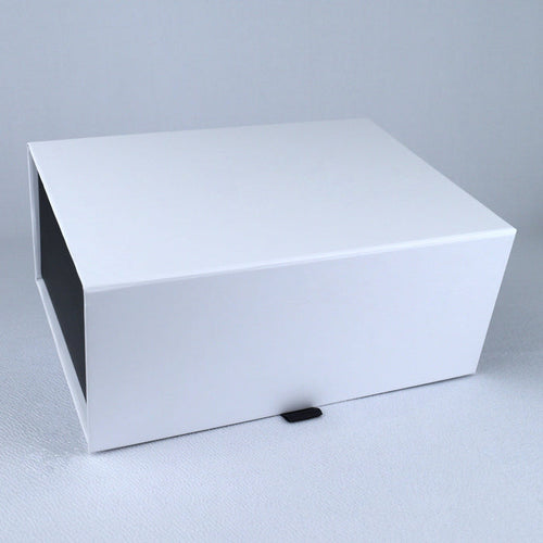 Black/White / Medium - 8.25" x 5" x 4.5" Custom Magnetic Closure Pull-Up Ribbon Box - Corporate Gifts