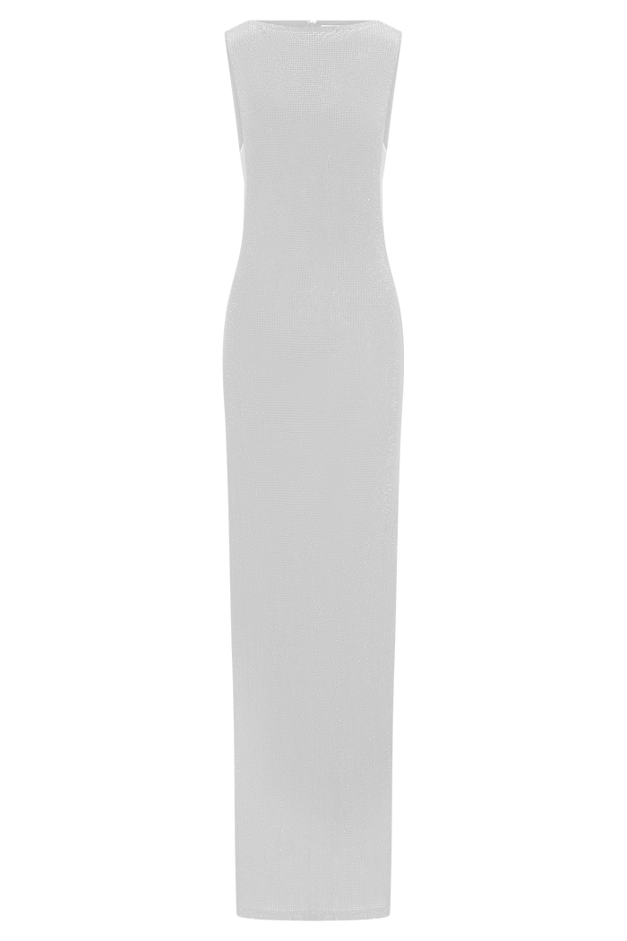 Magnolia Sleeveless Diamante Maxi Dress - Silver