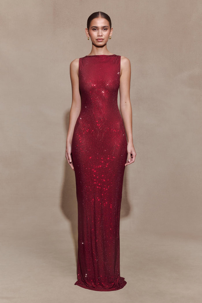 Magnolia Sleeveless Diamante Maxi Dress - Wine