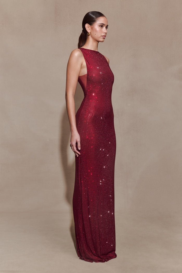 Magnolia Sleeveless Diamante Maxi Dress - Wine