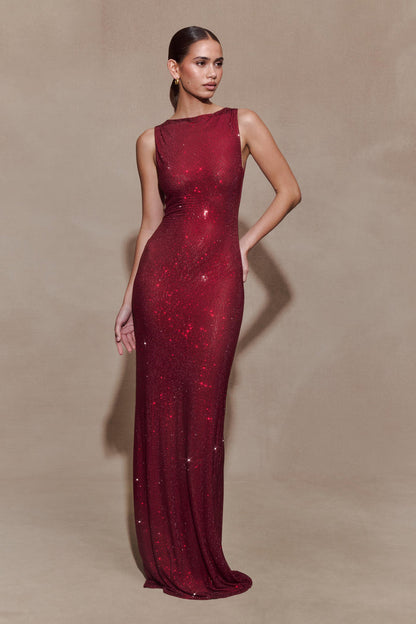 Magnolia Sleeveless Diamante Maxi Dress - Wine