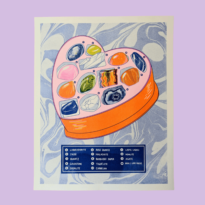 Man I Love Rocks and Gemstones |  11"x14" Risograph Print | Christina Hu