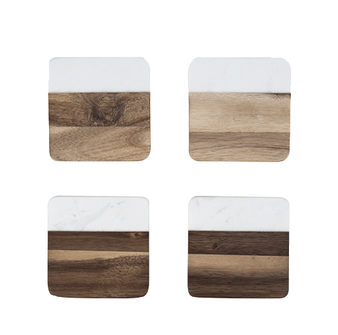 Custom Marble & Acacia Wood Coaster Set - Corporate Gifts