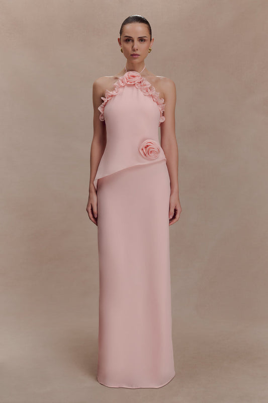 Melissa Chiffon Flower Maxi Dress - Baby Pink