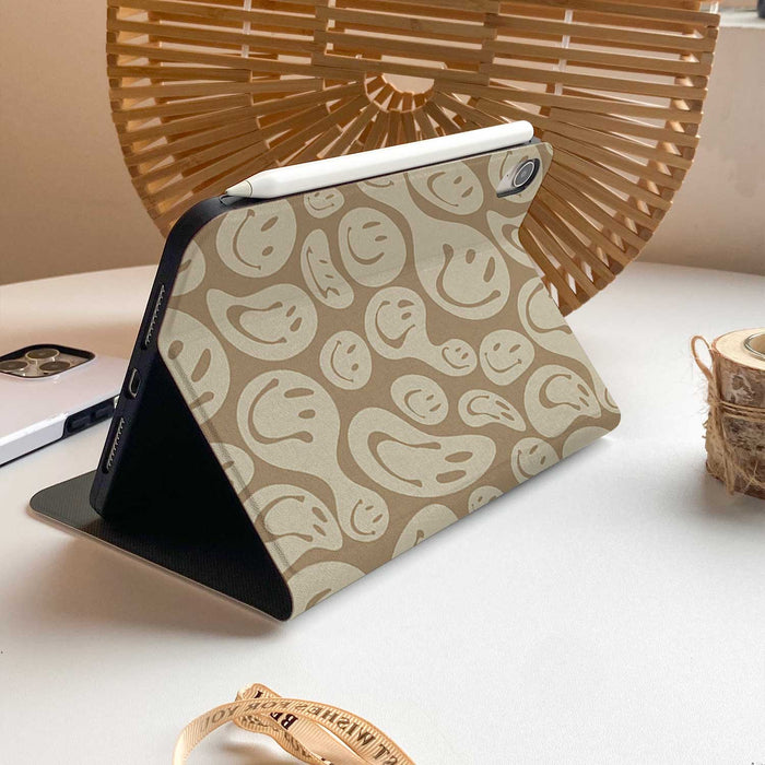 Melting Smiley Face iPad Case - Khaki