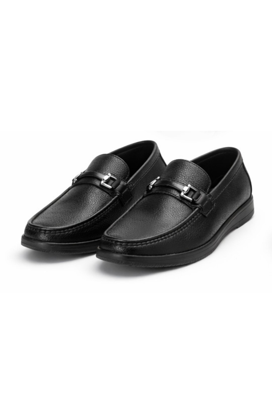 Men's Black Loafer with Metal Bar Detail