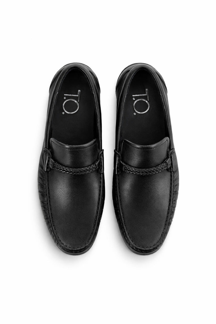 Men's Black Slip-On Loafer with Braided Detail