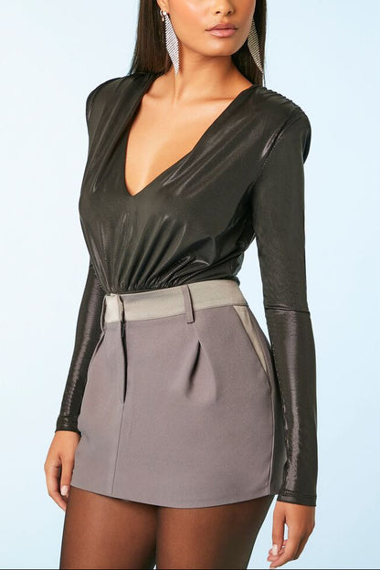 Metallic Knit V-Neck Top
