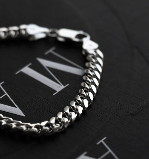 Pansarkedja armband i silver till herr, modell Miami Cuban kedja.