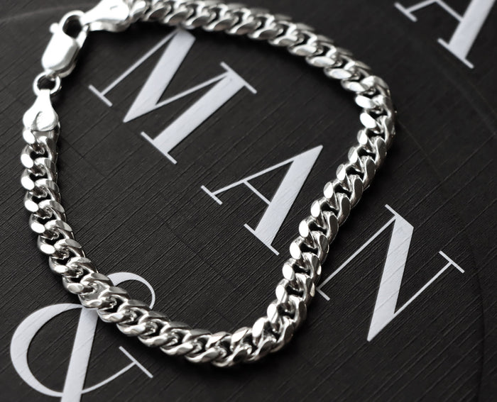 Pansarkedja armband i silver till herr, modell Miami Cuban kedja.