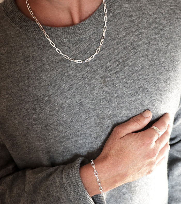 Mila Man Paperclip Kedja halsband, Herr | 925 silver