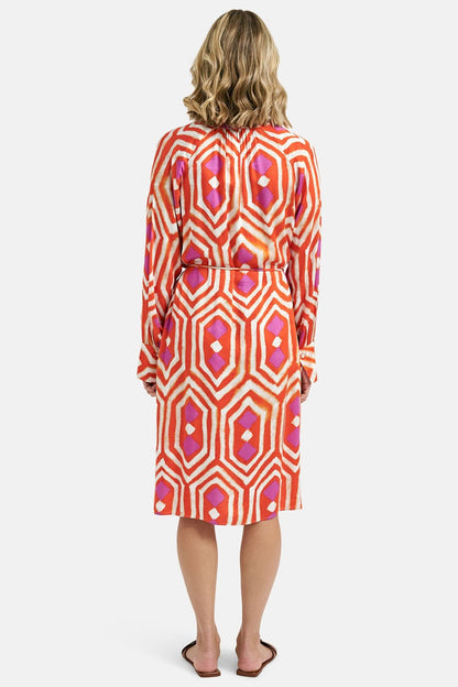 Milano 41-6254-1247 1302 Hot Orange Print Dress - Dotique