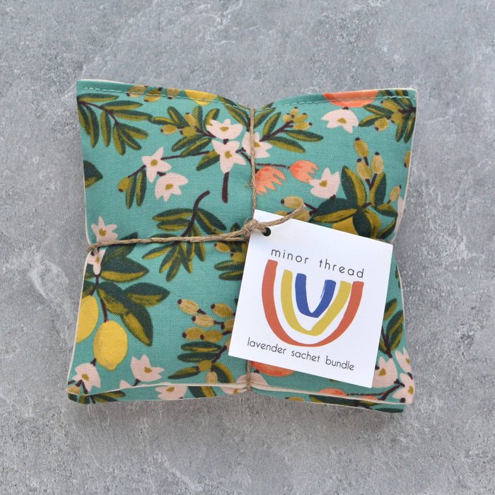 Minor Thread - Citrus Grove Botanical Teal Cotton Lavender Sachet Bundle