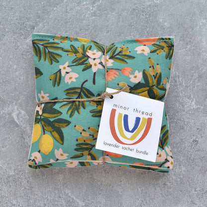 Minor Thread - Citrus Grove Botanical Teal Cotton Lavender Sachet Bundle