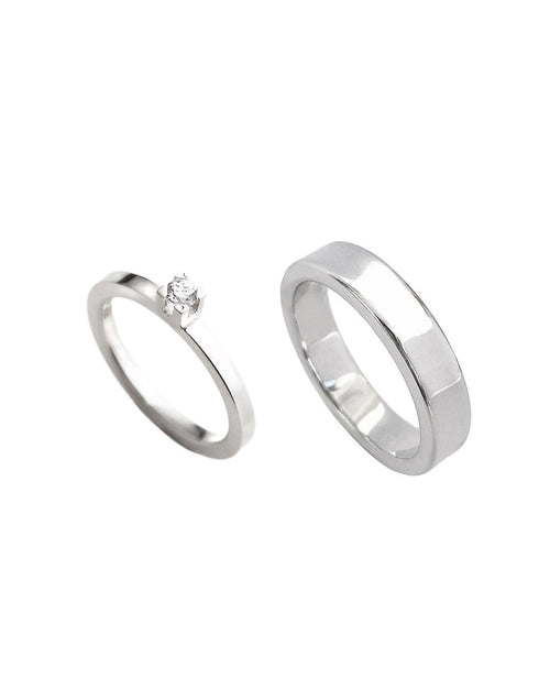 Monet 0,10 ct + Plain silverring | Förlovningsringar Par