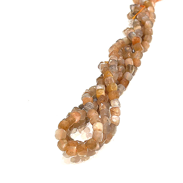 One 4mm peach moonstone square 15'' gemstone strand