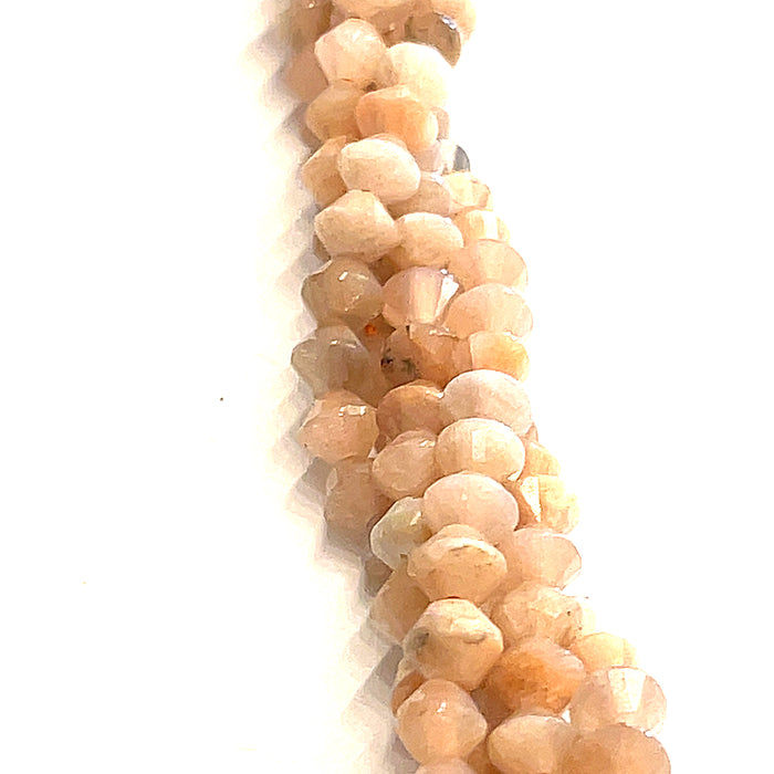 One 4mm Peach Moonstone faceted Bicone 15'' gemstone strand (Sir Lanka)