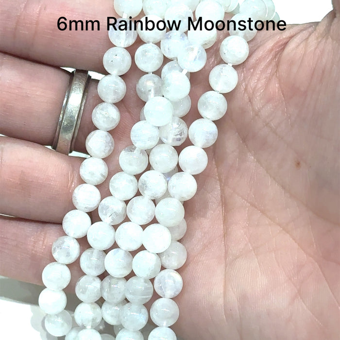 One 6mm Rainbow Moonstone smooth round 15'' Gemstone Strand