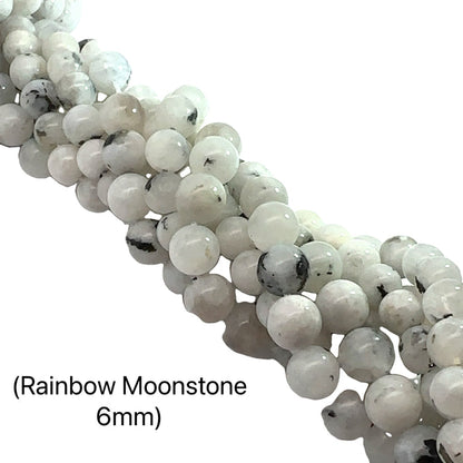 One 6mm Rainbow Moonstone smooth round 15'' gemstone strand -new