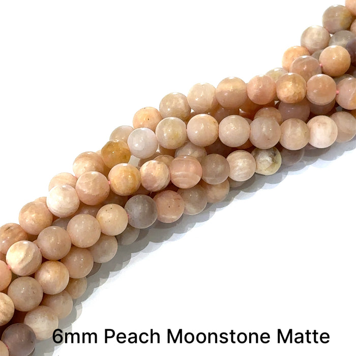 One 6mm Peach Moonstone Matte round 15'' gemstone strand