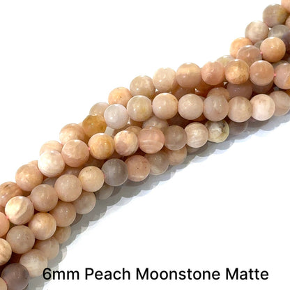 One 6mm Peach Moonstone Matte round 15'' gemstone strand