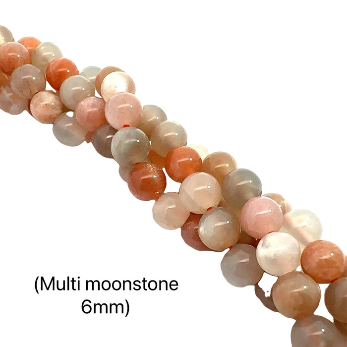 One 6mm Multi Moonstone round smooth 15'' gemstone strand