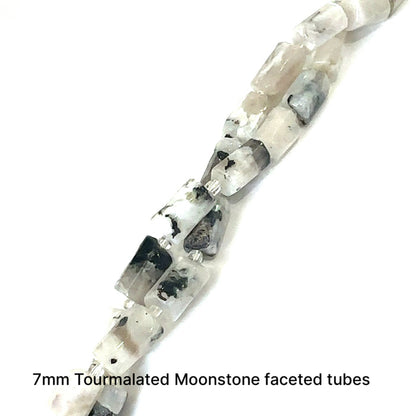 One 7mm Tourmalinated Moonstone Free Form Tubes 15'' gemstone strands