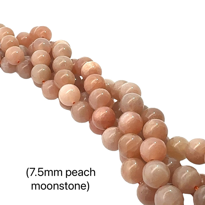 One 7.5mm Peach Moonstone smooth round 16'' gemstone strand