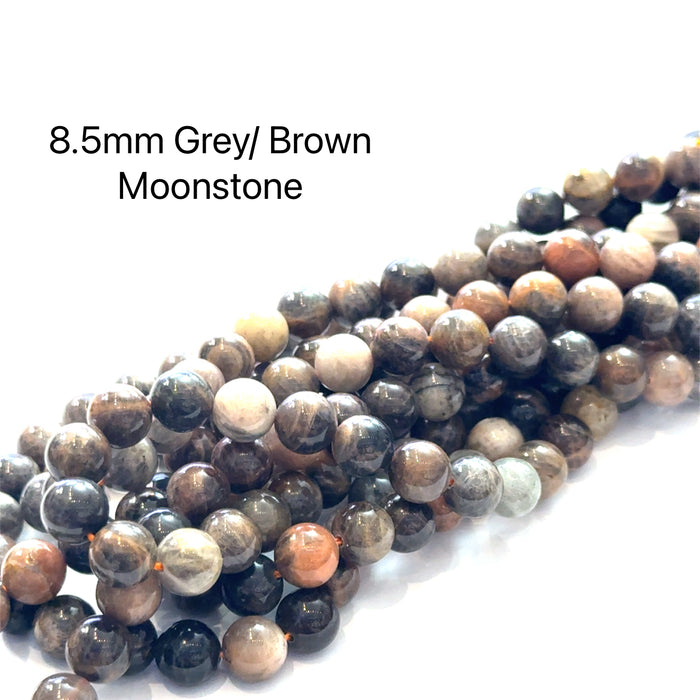 One 8.5mm Grey/ Brown Moonstone rounds 15'' gemstone strand