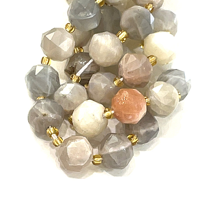 One 8x10mm Mix Moonstone faceted  round 15'' gemstone strand (Sir Lanka)