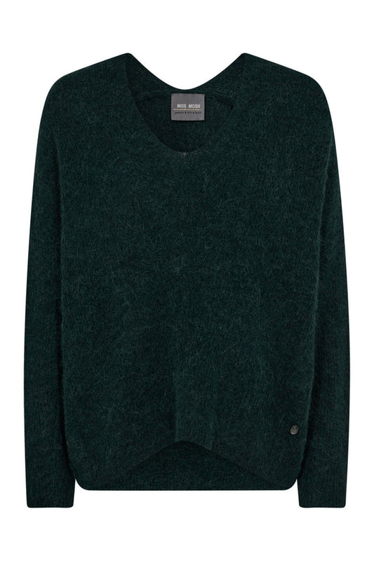 Mos Mosh 153900 Dark Pine Thora V-Neck Knit Jumper - Dotique