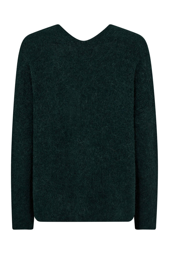 Mos Mosh 153900 Dark Pine Thora V-Neck Knit Jumper - Dotique