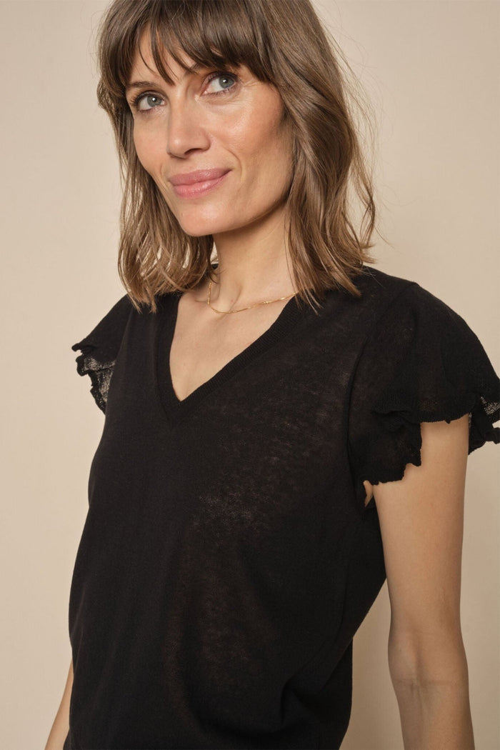 Mos Mosh 158900 MMGanna Black V-Neck Knit Top - Dotique