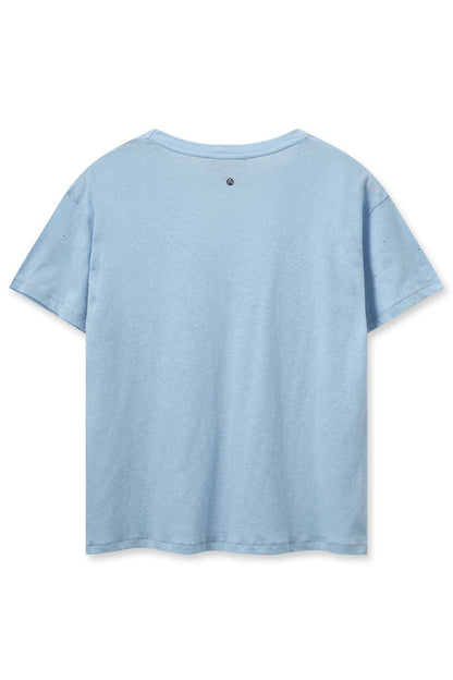 Mos Mosh 163650 MMMain Cashmere Blue V-Neck Diamante Detail Deco T-Shirt - Dotique