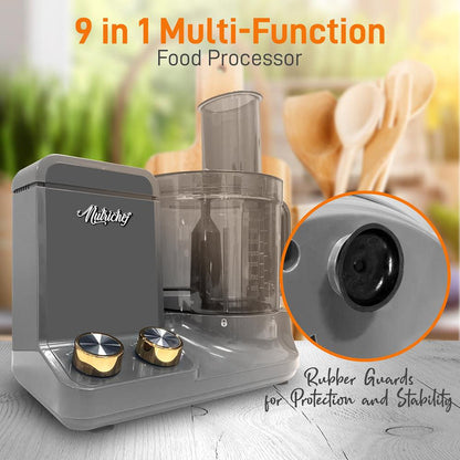 Multifunction Food Processor - Ultra Quiet Powerful Motor, Includes 6 Attachment Blades, Up To 2L Capacity