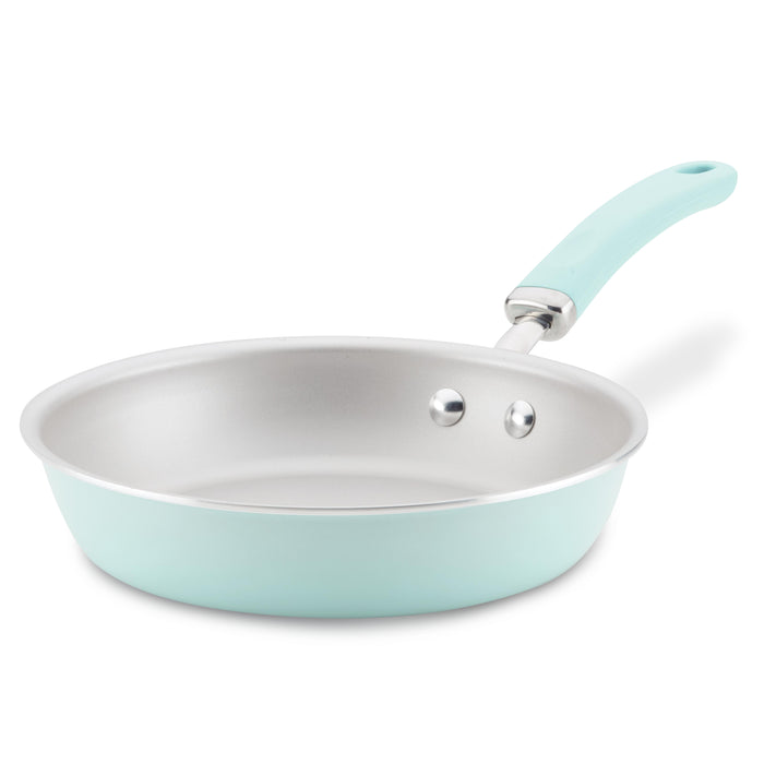 Light blue Nonstick Induction Deep Frying Pan with matching handle, oven safe.