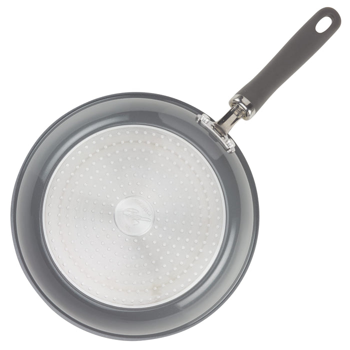 Oven safe Nonstick Induction Deep Frying Pan with black handle shown from above.