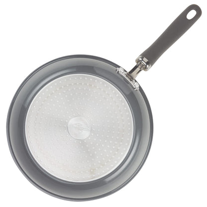 Oven safe Nonstick Induction Deep Frying Pan with black handle shown from above.