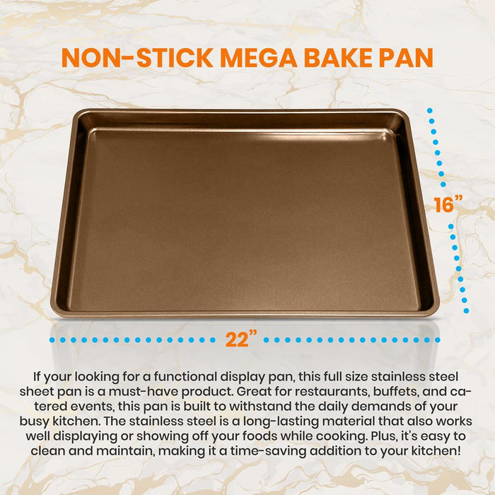 Nonstick XL Baking Pan, Easy Clean Carbon Steel, Gold, 22"x16"