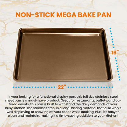 Nonstick XL Baking Pan, Easy Clean Carbon Steel, Gold, 22"x16"