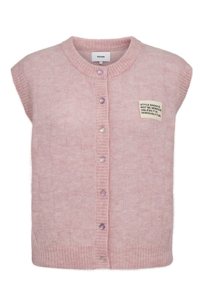 Numph 706928 NURIETTE CHECK VEST – Pink Lady sleeveless knit vest with check pattern and front buttons by Numph. Shop Numph at Dotique.