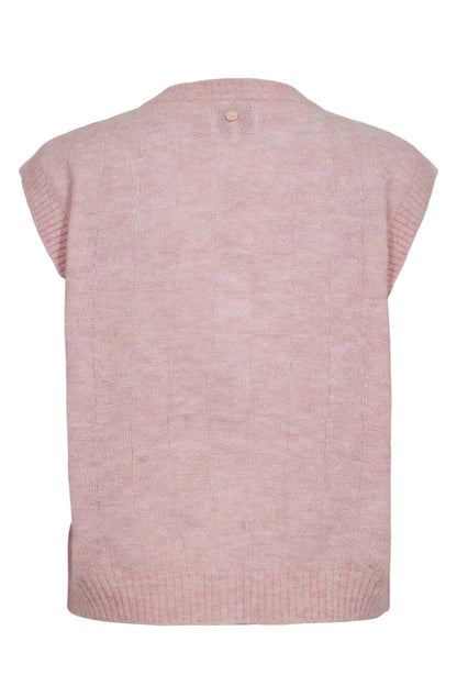 Back view of sleeveless knitted vest in soft pink with subtle check texture, Numph 706928 NURIETTE CHECK VEST – Pink Lady by Numph. Shop Numph at Dotique.
