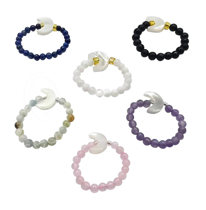 Oceanic Linkways Inc RING - MIXED STONES WITH MOON CHARM 3 MM BEADS