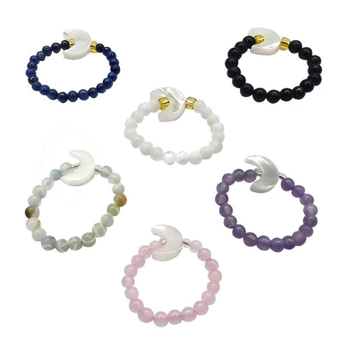Oceanic Linkways Inc RING - MIXED STONES WITH MOON CHARM 3 MM BEADS