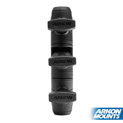 A black OCTO™ Series 6 inch Ratcheting Swivel Shaft Arm mount with three ARKON-labeled adjustable joints is shown upright against a white background, featuring the blue and white Arkon Mounts logo in the bottom right corner.