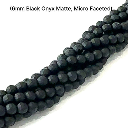 One 6mm Black Onyx Mirco Faceted Matte round 15'' gemstone strand